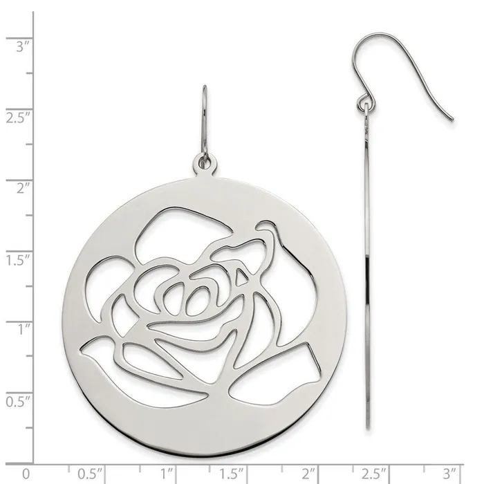 Stainless Steel Rose Cutout Dangle Earrings Chisel Earrings Stainless Steel Rose Cutout Dangle Earrings Chisel Earrings