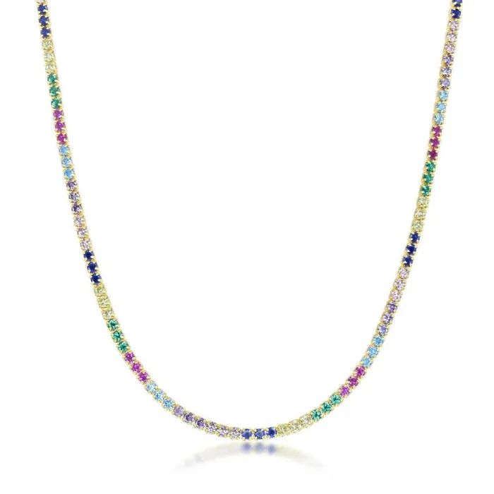 Sterling Silver Gold Plated Rainbow CZ Choker Necklace Classic Necklaces