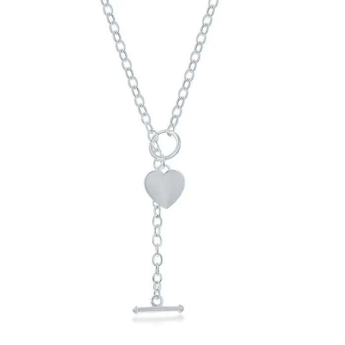 Sterling Silver Heart Charm Rolo Chain Necklace Classic Necklaces