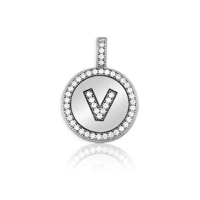 Sterling Silver Micro Pave Circle V Pendant with Chain Classic Necklaces