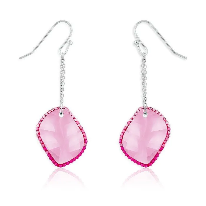 Sterling Silver Pink Crystals Dangling Earrings Classic Earrings