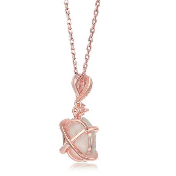 Sterling Silver Rose GP Four Prong White Inlay Opal Pendant Classic Necklaces Sterling Silver Rose GP Four Prong White Inlay Opal Pendant Classic Necklaces