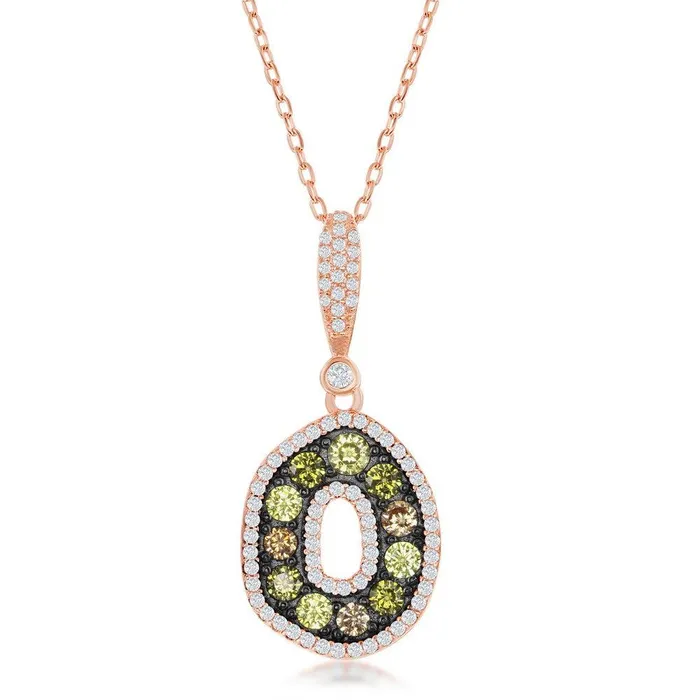 Sterling Silver Rose GP with Multi CZ and Black Plating Necklace Classic Necklaces Sterling Silver Rose GP with Multi CZ and Black Plating Necklace Classic Necklaces