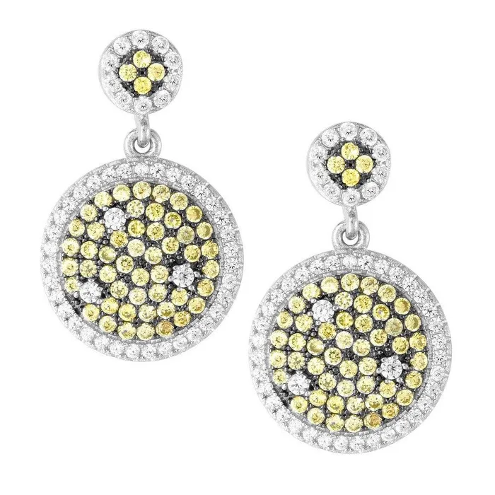 Sterling Silver Round Micro Pave Green Earrings Classic Earrings