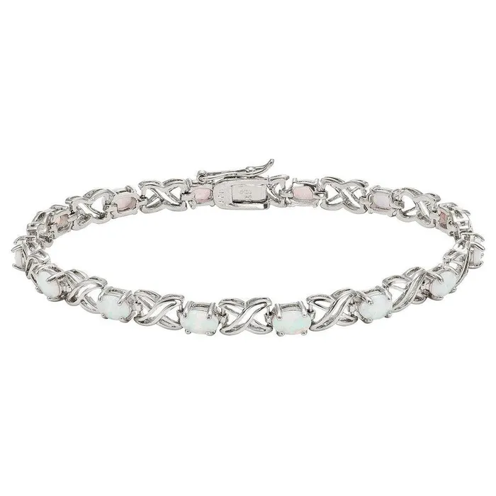 Sterling Silver XO Oval White Opal Bracelet Classic Bracelets