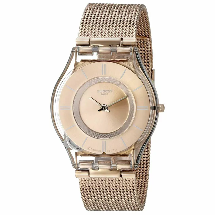 Swatch Swatch SFP115M Womens Skin Rose Gold Dial Rose Gold Plated Steel Mesh Bracelet Watch Bracelets Swatch Swatch SFP115M Womens Skin Rose Gold Dial Rose Gold Plated Steel Mesh Bracelet Watch Bracelets