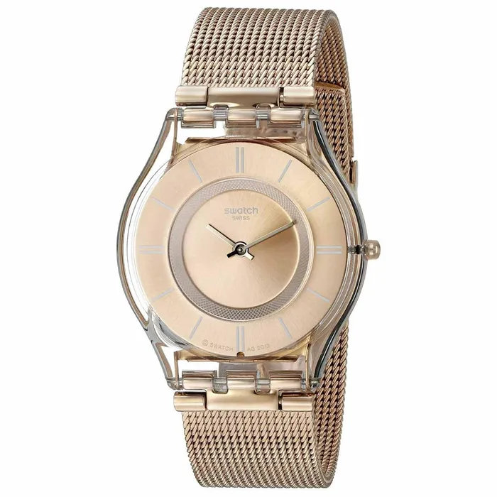 Swatch Swatch SFP115M Womens Skin Rose Gold Dial Rose Gold Plated Steel Mesh Bracelet Watch Bracelets