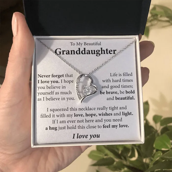 To My Beautiful Granddaughter I love you Message Card Necklace ShineOn Fulfillment Necklaces