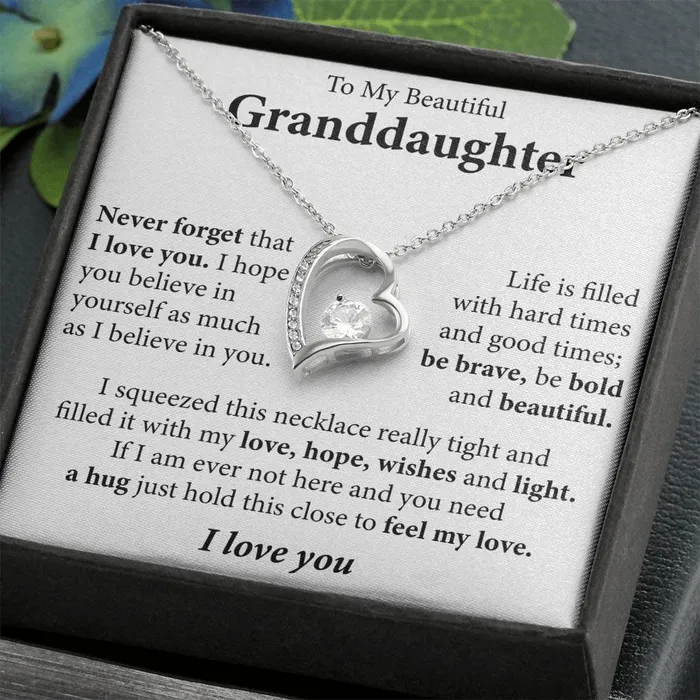 To My Beautiful Granddaughter I love you Message Card Necklace ShineOn Fulfillment Necklaces