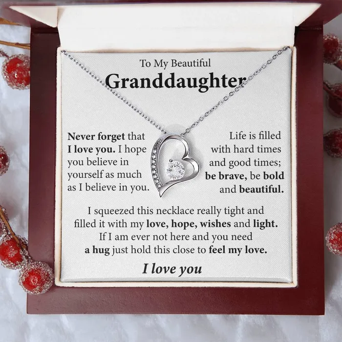 To My Beautiful Granddaughter I love you Message Card Necklace ShineOn Fulfillment Necklaces