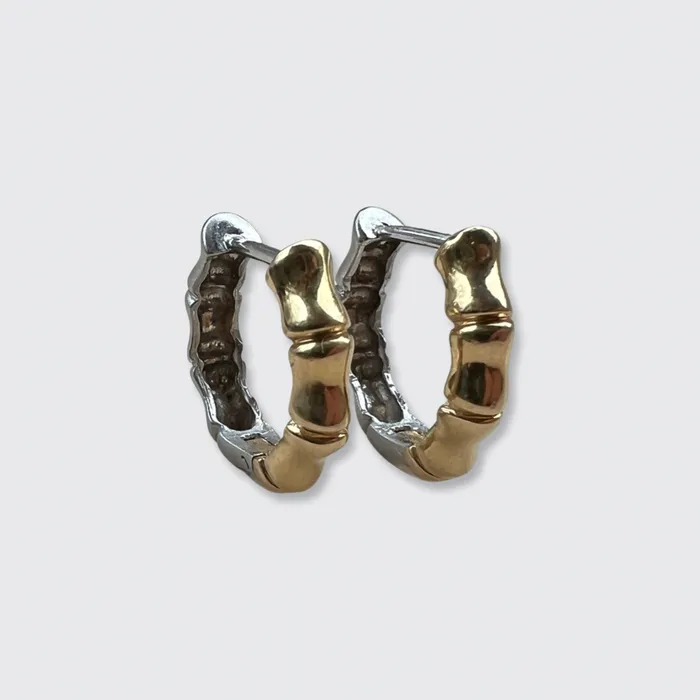 TwoTone Gold Bamboo Hoop Earrings 21stfinds Earrings TwoTone Gold Bamboo Hoop Earrings 21stfinds Earrings