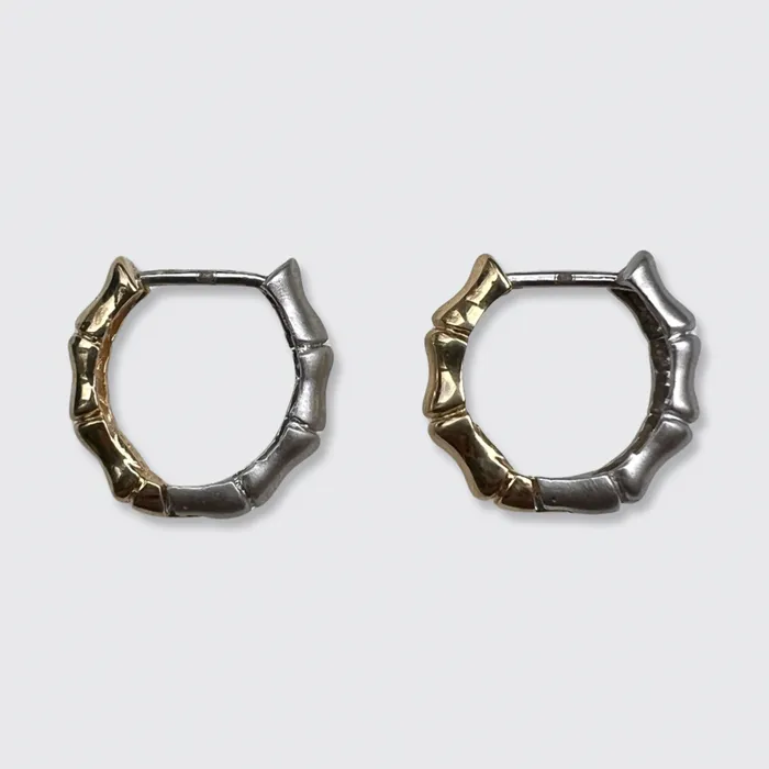 TwoTone Gold Bamboo Hoop Earrings 21stfinds Earrings TwoTone Gold Bamboo Hoop Earrings 21stfinds Earrings