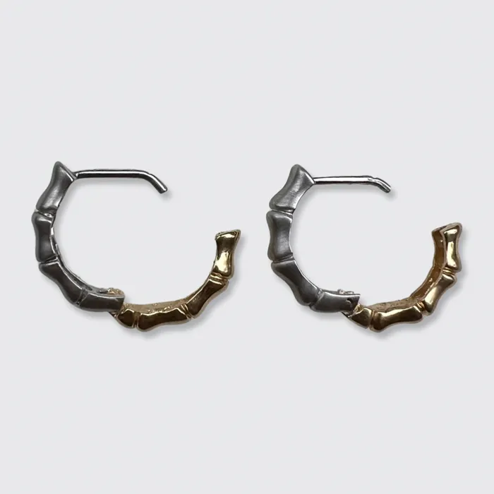 TwoTone Gold Bamboo Hoop Earrings 21stfinds Earrings TwoTone Gold Bamboo Hoop Earrings 21stfinds Earrings