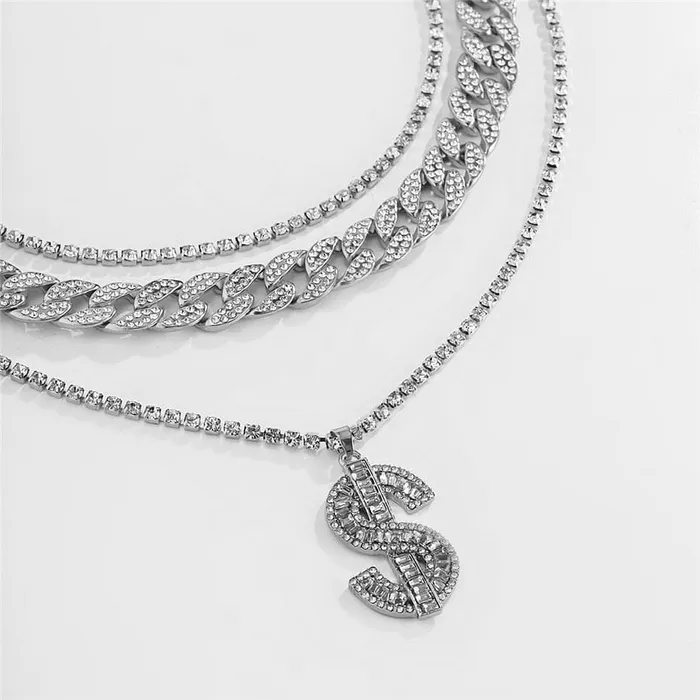 VVS Jewelry GoldSilver Cuban Tennis Dollar Sign Choker Bundle PreStyled Sets