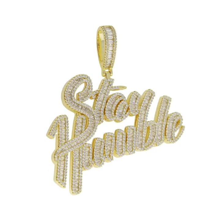VVS Jewelry Necklaces 18K Gold Stay Humble Baguette Pendant Necklace