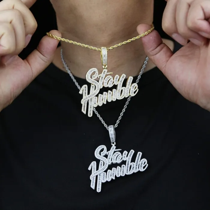 VVS Jewelry Necklaces 18K Gold Stay Humble Baguette Pendant Necklace