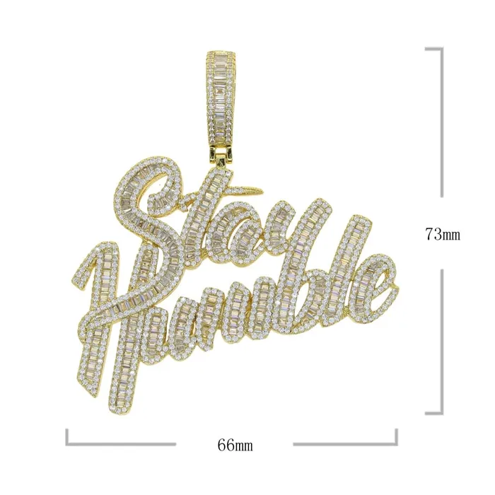 VVS Jewelry Necklaces 18K Gold Stay Humble Baguette Pendant Necklace
