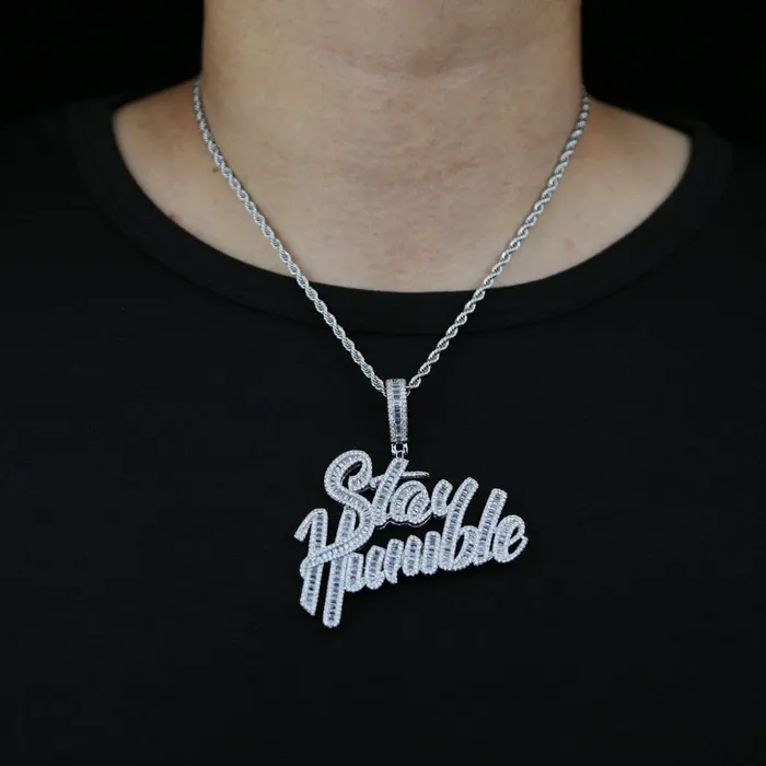 VVS Jewelry Necklaces 18K Gold Stay Humble Baguette Pendant Necklace