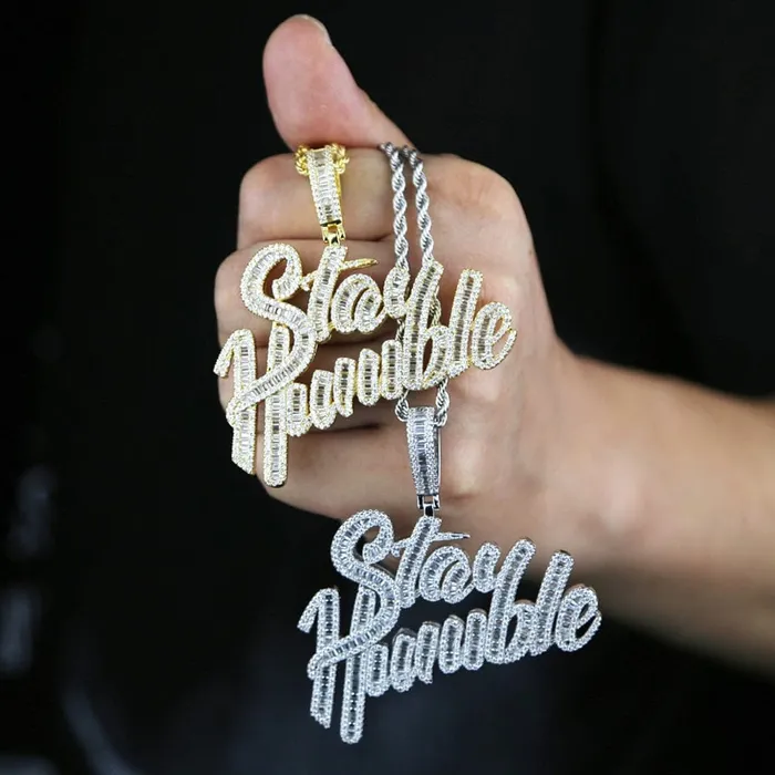 VVS Jewelry Necklaces 18K Gold Stay Humble Baguette Pendant Necklace