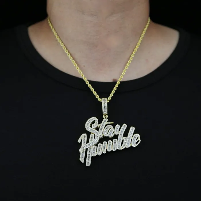 VVS Jewelry Necklaces 18K Gold Stay Humble Baguette Pendant Necklace