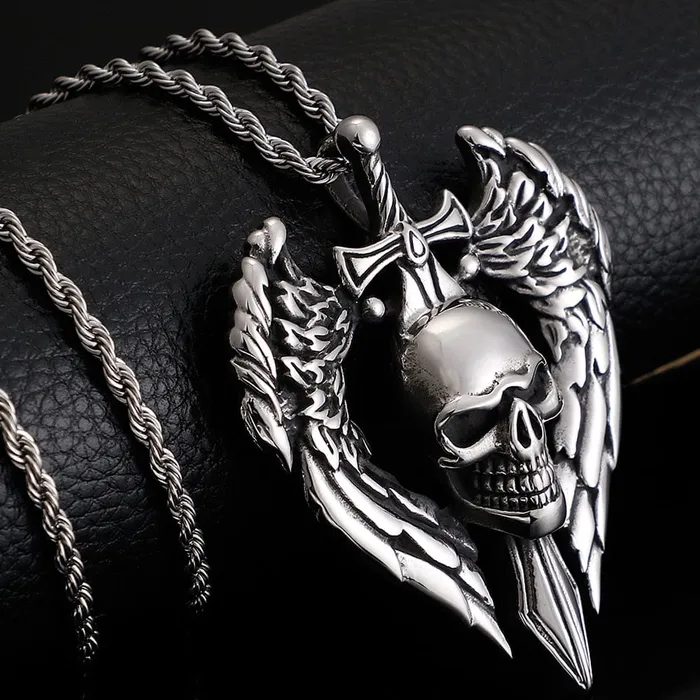 VVS Jewelry Necklaces 316L Stainless Steel Vintage Skull Sword Wings Pendant VVS Jewelry Necklaces 316L Stainless Steel Vintage Skull Sword Wings Pendant