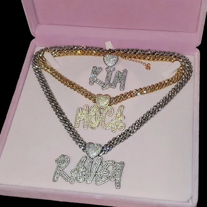 VVS Jewelry Necklaces Custom Icy Cursive Name Heart Necklace