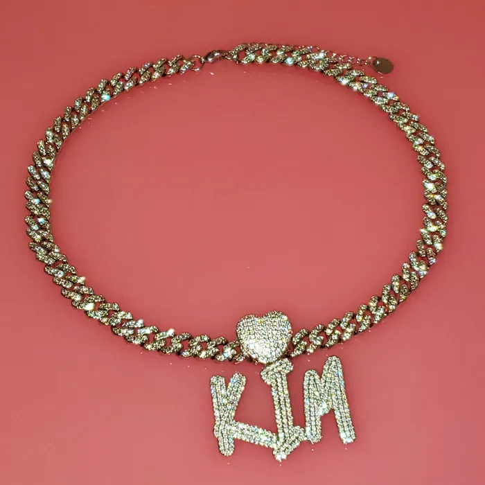 VVS Jewelry Necklaces Custom Icy Cursive Name Heart Necklace