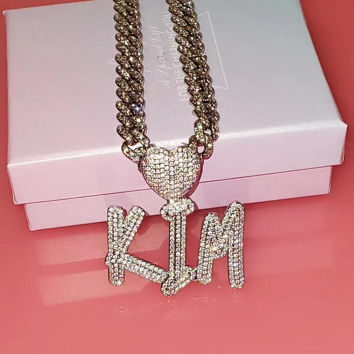 VVS Jewelry Necklaces Custom Icy Cursive Name Heart Necklace
