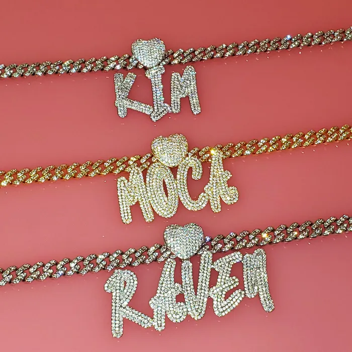 VVS Jewelry Necklaces Custom Icy Cursive Name Heart Necklace