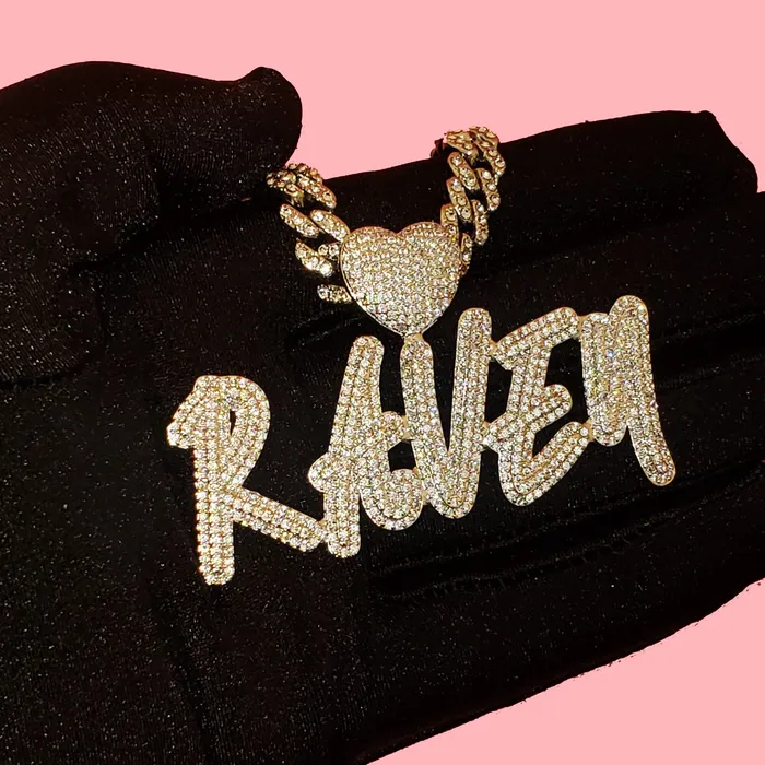 VVS Jewelry Necklaces Custom Icy Cursive Name Heart Necklace