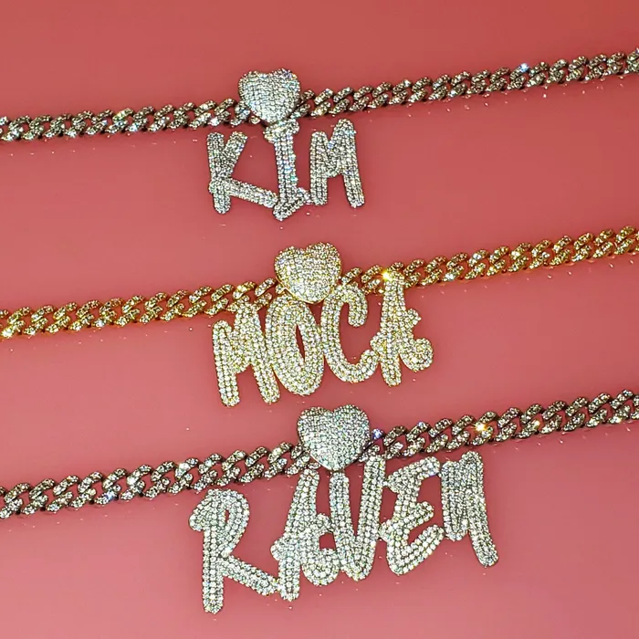 VVS Jewelry Necklaces Custom Icy Cursive Name Heart Necklace
