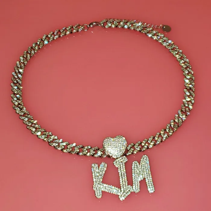 VVS Jewelry Necklaces Custom Icy Cursive Name Heart Necklace