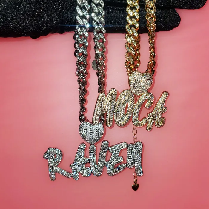 VVS Jewelry Necklaces Custom Icy Cursive Name Heart Necklace