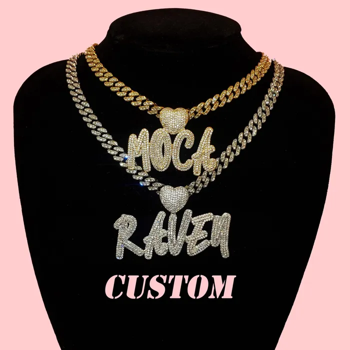 VVS Jewelry Necklaces Custom Icy Cursive Name Heart Necklace