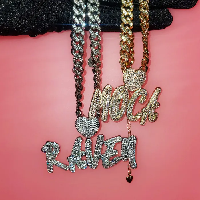 VVS Jewelry Necklaces Custom Icy Cursive Name Heart Necklace