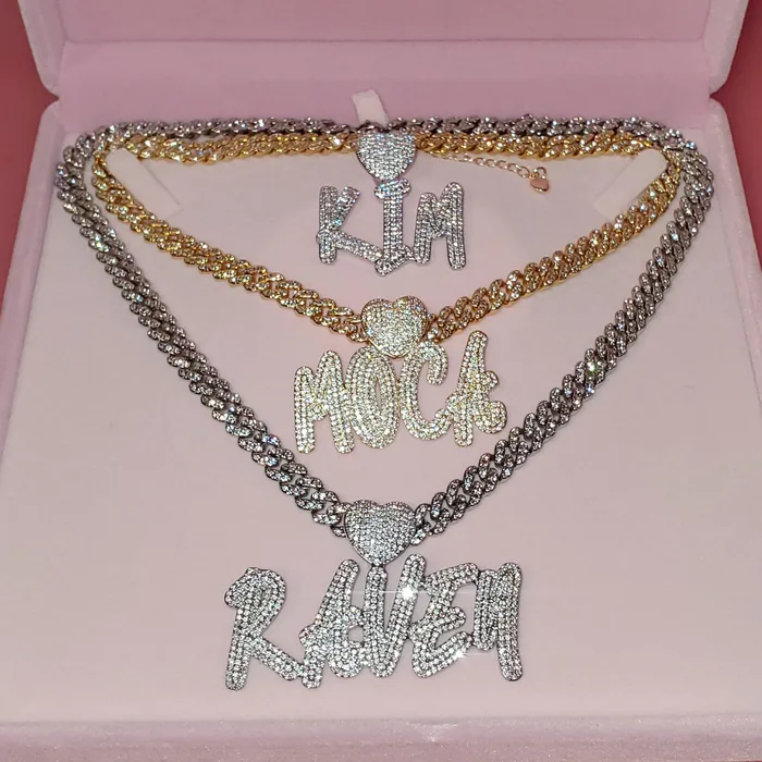 VVS Jewelry Necklaces Custom Icy Cursive Name Heart Necklace