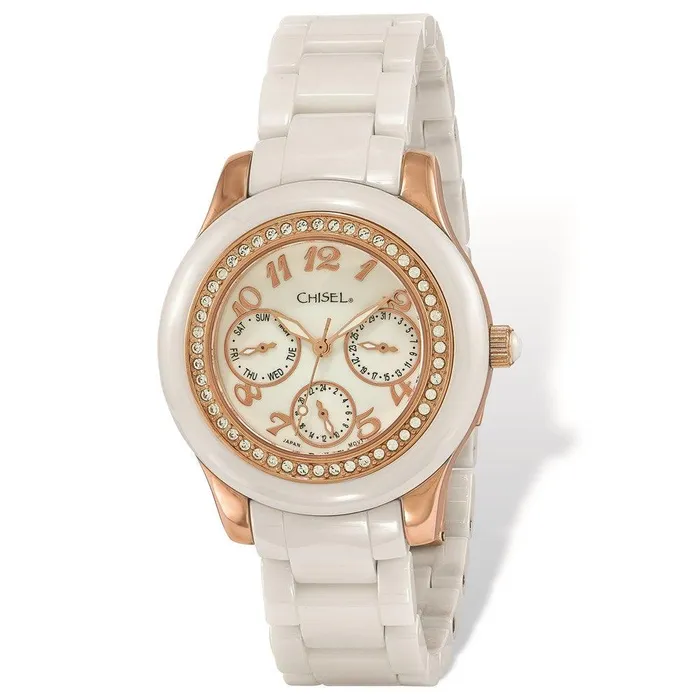 Watches Chisel Ladies Chisel Rose IPplated White Dial Ceramic Watch