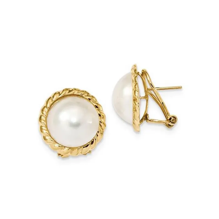 White Freshwater Cultured Mabe Pearl Earrings 1314mm 14kt Yellow Gold deBebians Earrings White Freshwater Cultured Mabe Pearl Earrings 1314mm 14kt Yellow Gold deBebians Earrings