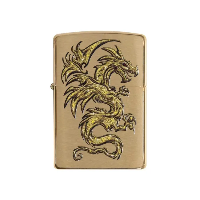 Zippo Earrings Zippo Windproof Lighter Sparkling Gold Dragon Design Brushed Brass Metal 29725