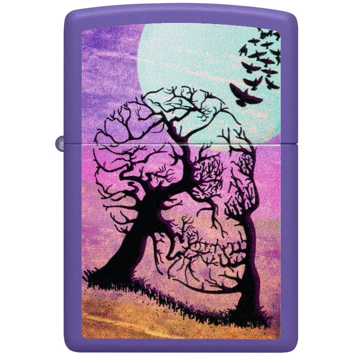 Zippo Necklaces Zippo Windproof Lighter Skull Tree Design Darkly Romantic Purple Matte Metal 48638