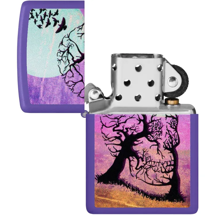 Zippo Necklaces Zippo Windproof Lighter Skull Tree Design Darkly Romantic Purple Matte Metal 48638