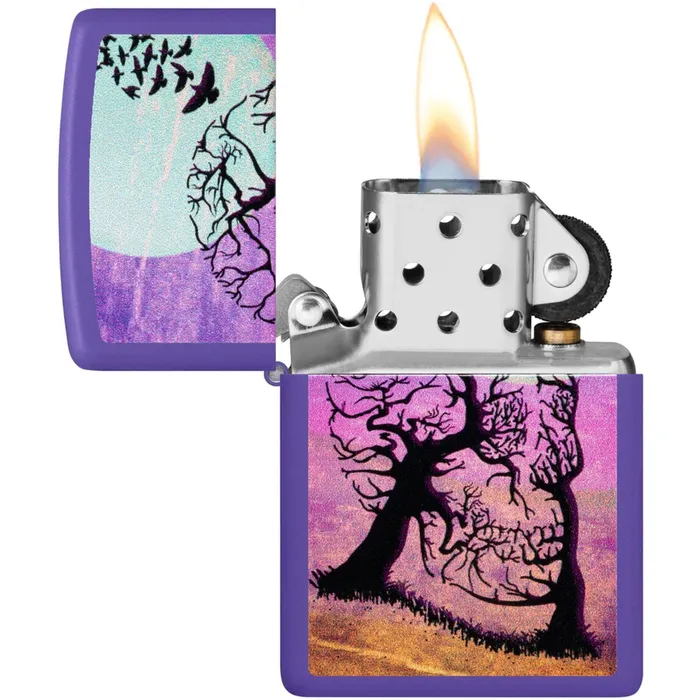 Zippo Necklaces Zippo Windproof Lighter Skull Tree Design Darkly Romantic Purple Matte Metal 48638