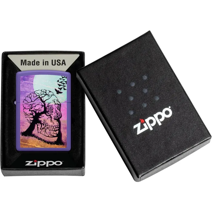 Zippo Necklaces Zippo Windproof Lighter Skull Tree Design Darkly Romantic Purple Matte Metal 48638