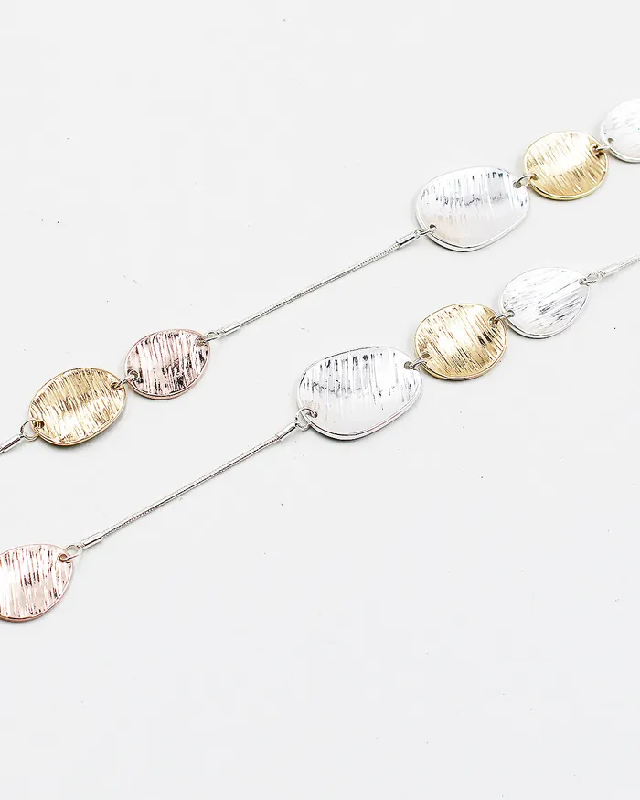 070420230451 Necklaces TriTone Brushed Metal Long Necklace