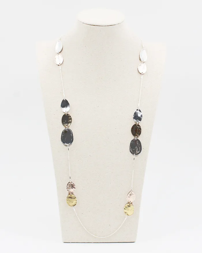 070420230451 Necklaces TriTone Brushed Metal Long Necklace 070420230451 Necklaces TriTone Brushed Metal Long Necklace