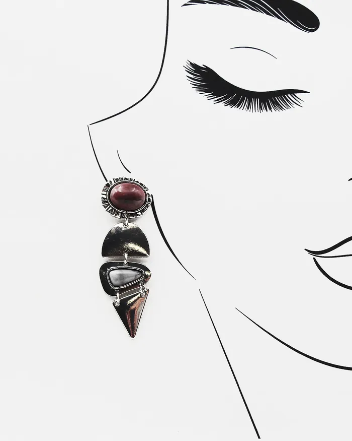 071422 Earrings Art Deco Textured Metal Stone Earrings 071422 Earrings Art Deco Textured Metal Stone Earrings