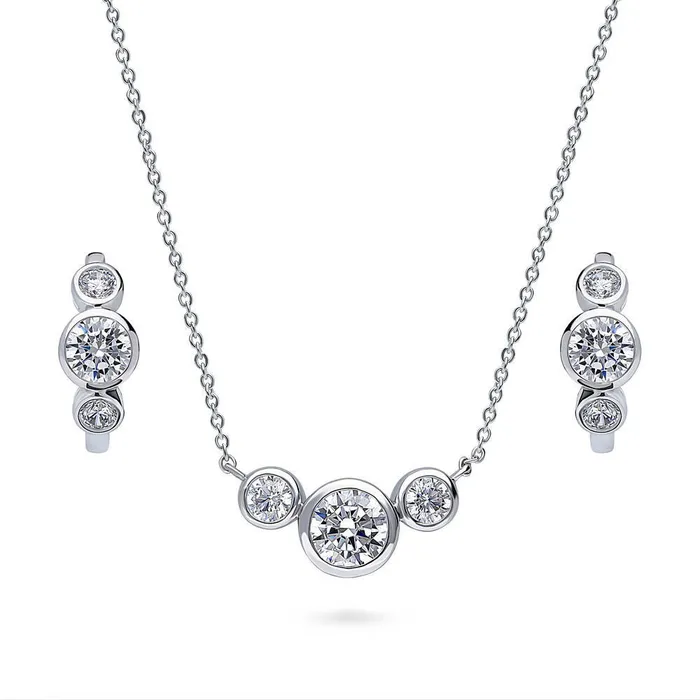 3Stone CZ Necklace and Earrings in Sterling Silver BERRICLE Necklaces