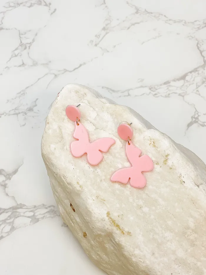 Acrylic Butterfly Dangle Earrings Pink Prep Obsessed LBA Earrings