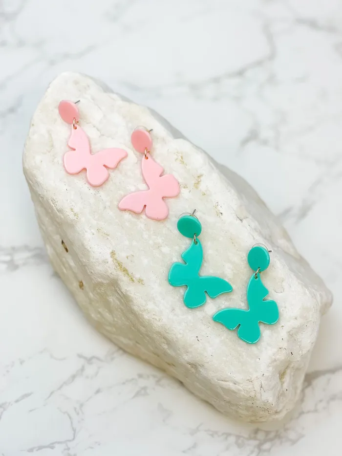 Acrylic Butterfly Dangle Earrings Pink Prep Obsessed LBA Earrings
