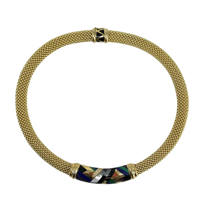 Asch Grossbardt 14K Gold Necklace with Front Element with Inlays Asch Grossbardt Necklaces